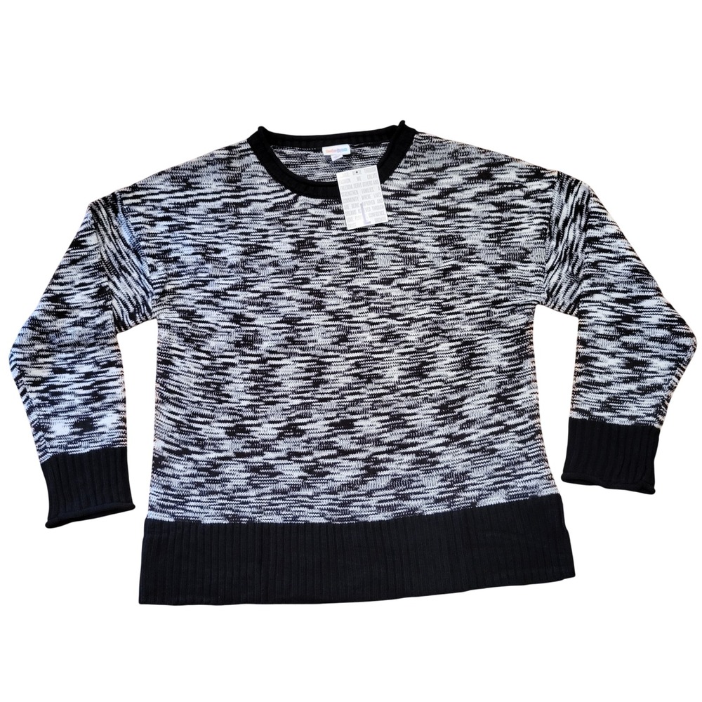 LuLaRoe Harper Sweater L Black White Space Dye Marled Crew Neck NEW Spring Layer